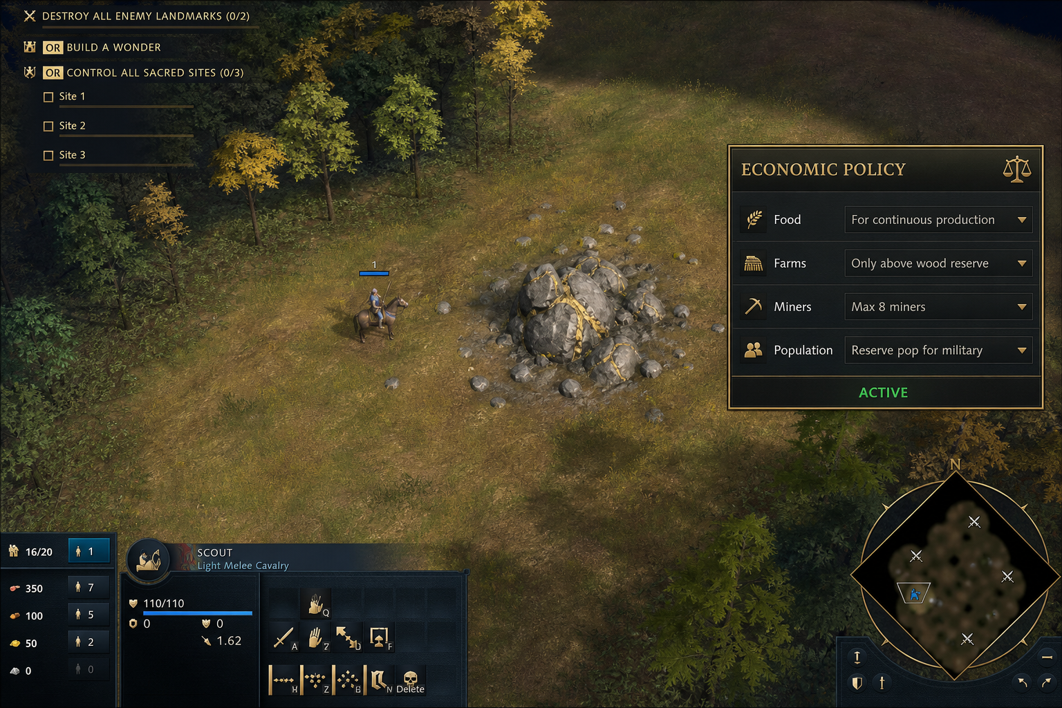 Economic policy over a gold camp in Age of Empires IV